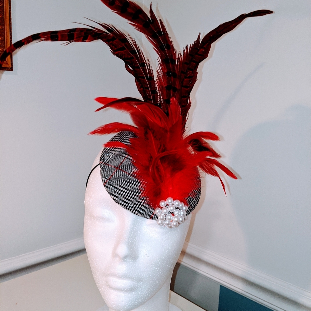 Tweed pheasant race hat fascinator couture Derby